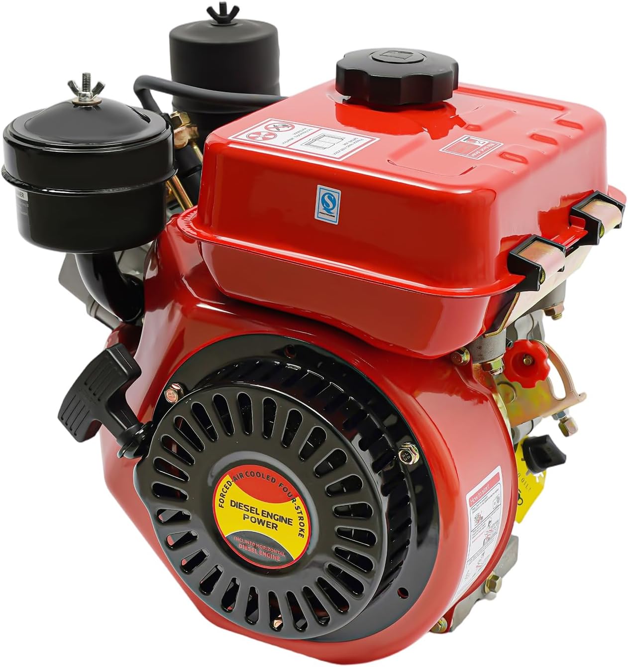 Single Cylinder 4-Stroke 3HP Diesel Engine, 2200W 3800RPM Manual Start Diesel Motor with 3.5L Fuel Tank, Small Engine for Forklifts, Bulldozers, Harvesters, Lawn Mower, Low Noise & Fuel Efficient, Red