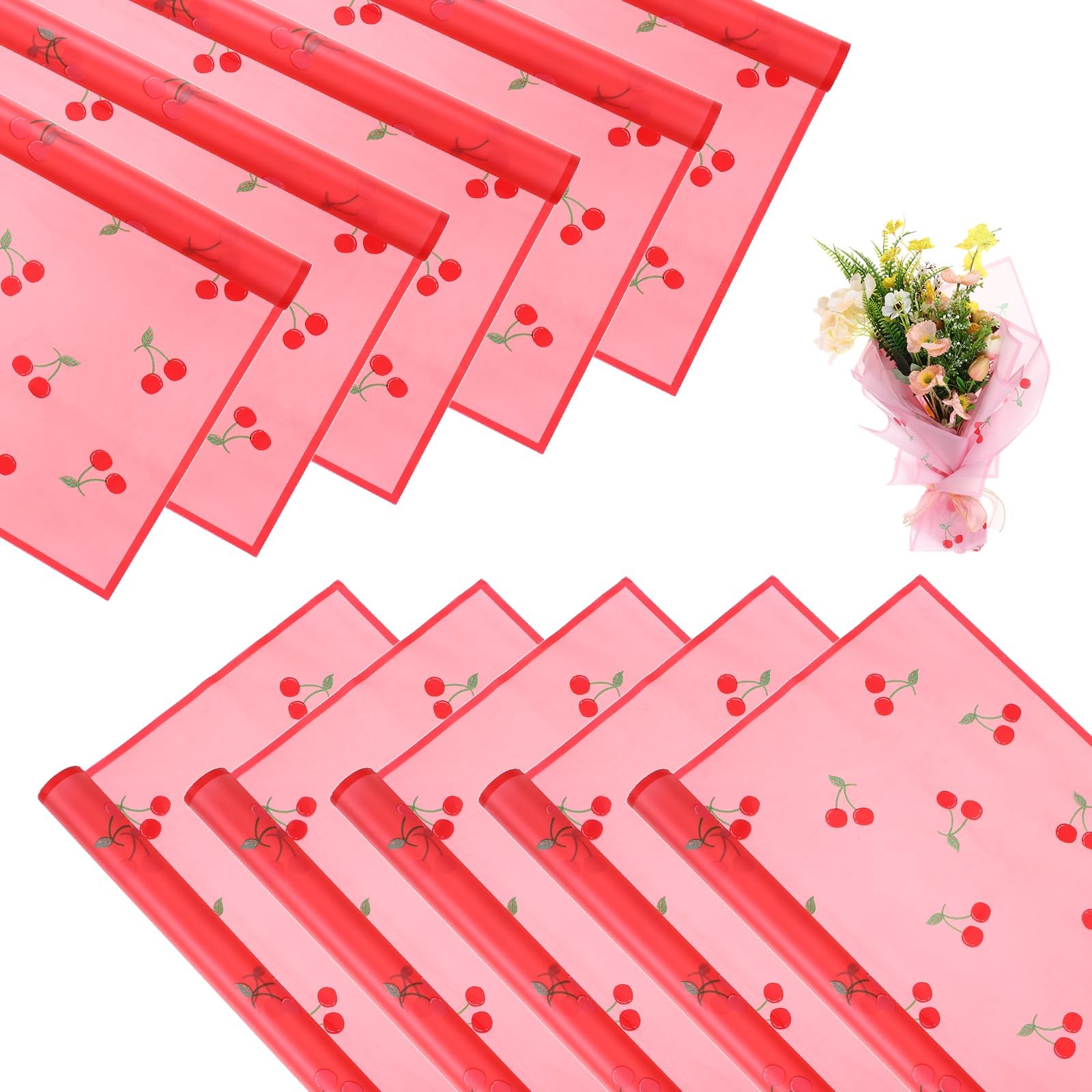 sourcing map Flower Wrapping Paper, 22 Inch Dark Red Cherry Korean Flower Paper, Waterproof Floral Bouquet Wrap for DIY Crafts Florist Supplies Wedding Birthday Gift, 10 Sheets