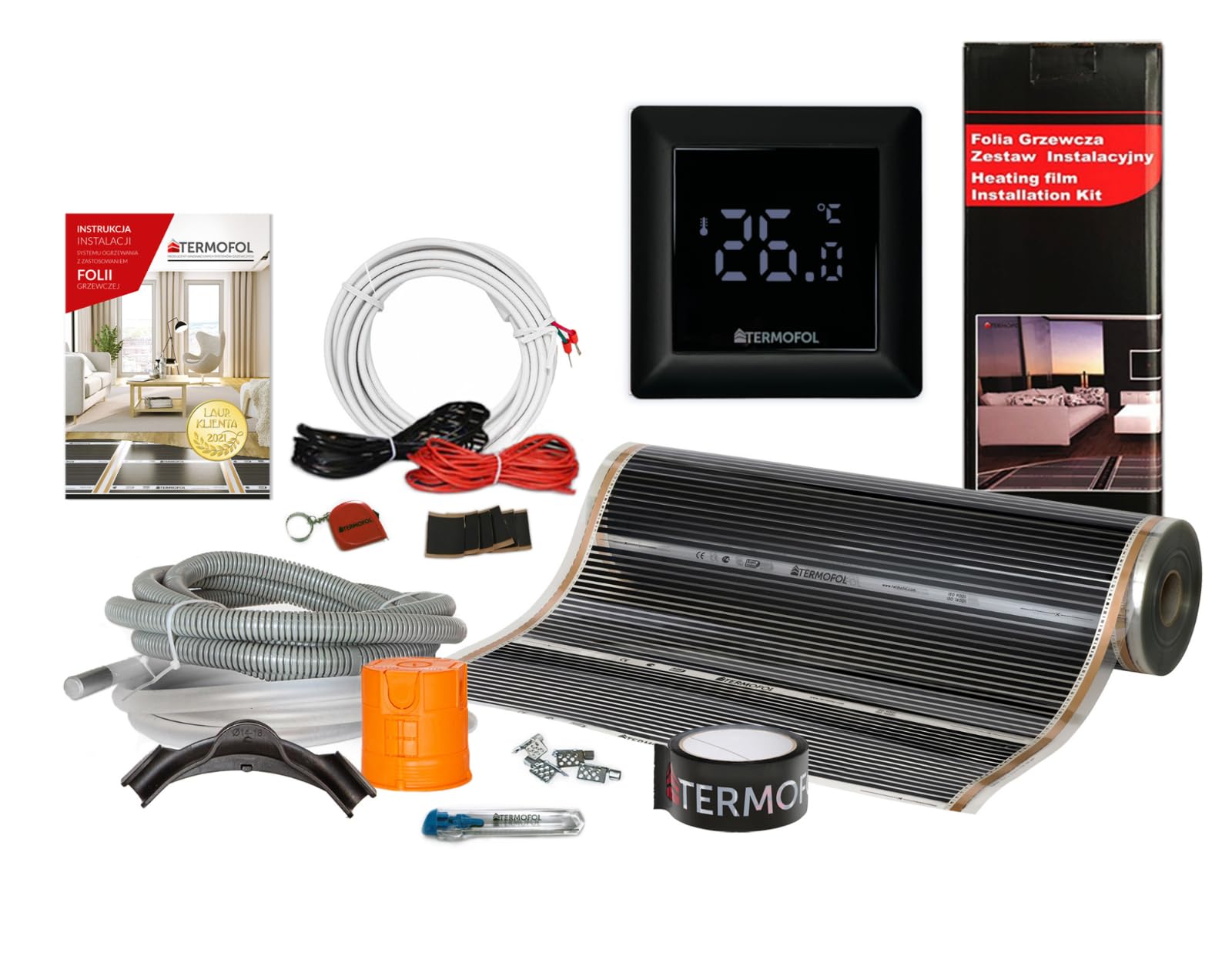 Termofol Elektrische Fußbodenheizung Heizfolie 230V mit Thermostat H6 Schwarz - Leistung 220 W/m2 - Oberfläche 3m² - Fussbodenheizung Elektrisch Komplettset fur Fußboden Wand oder Deckenheizung