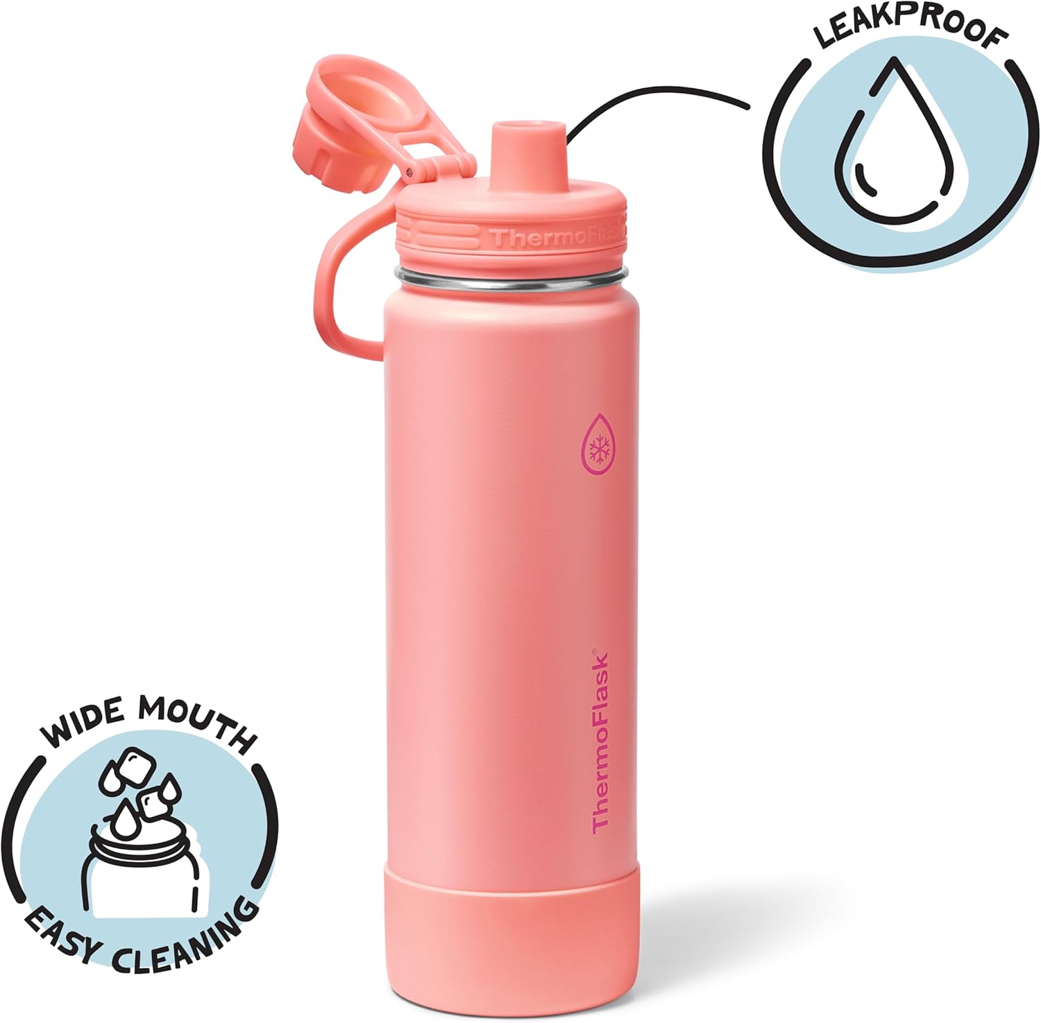 ThermoFlask 24 oz Double Wall Vacuum Insulated Stainless Steel Water Bottle with Spout Lid, Sunkissed Coral - Image 3