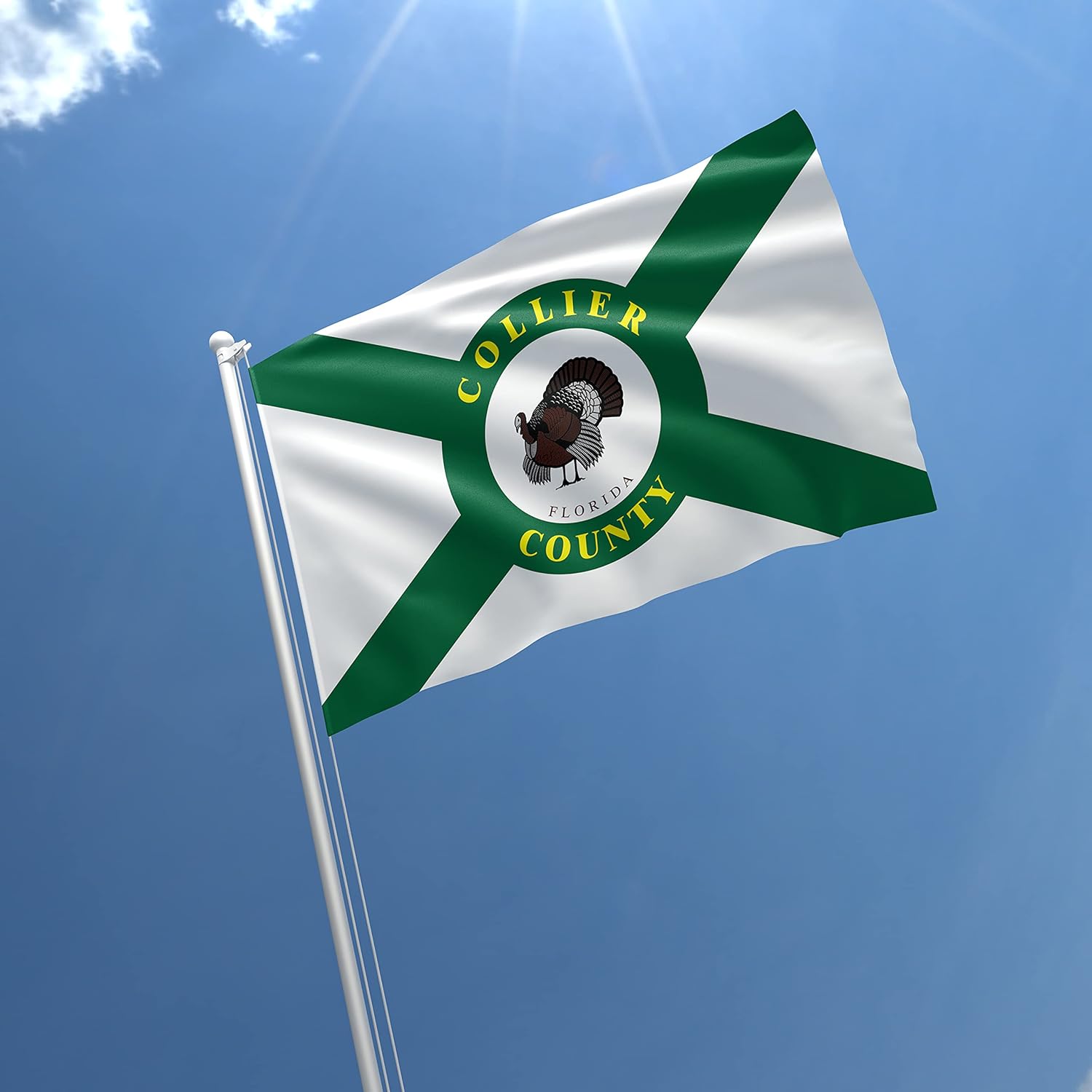 Collier County Florida Flag Banner - Double Stitched Vivid Color Nylon Collier Ensign with Brass Grommets- Suitable for Outdoor Activitie Hiking,Christmas Day,Camping or other occasion - 3x5 Feet