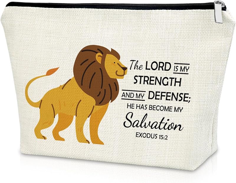 Necessaire Sazuwu com estampa de leão e versículo bíblico, fechamento com zíper, 1 unidade