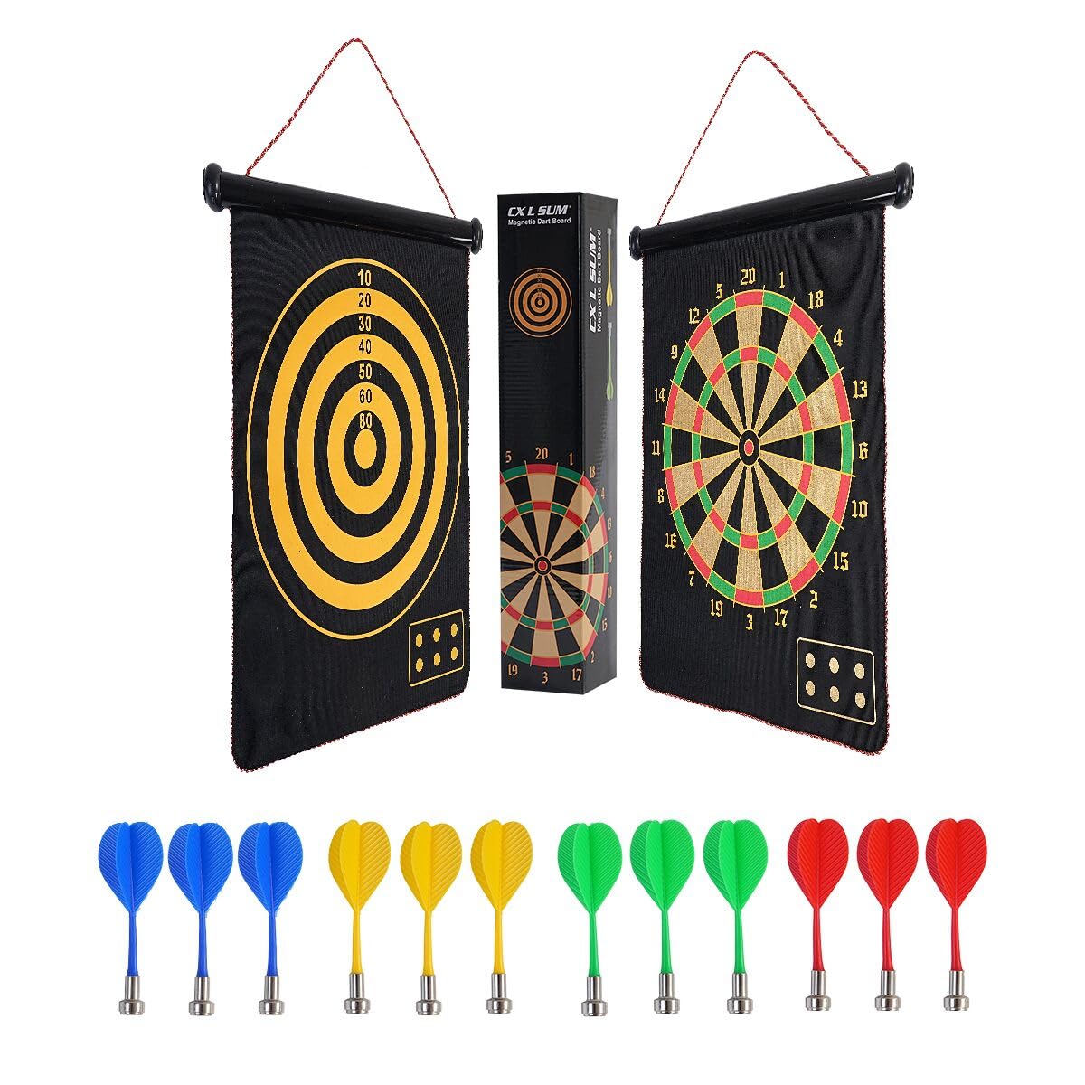 Magnetic Dart Board, Indoor Outdoor Dart Games for Kids with 12pcs Magnetic Darts, Safety Toy Games, Rollup Double Sided Board Game Set for Gifts