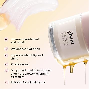 Gisou Honey Infused Hair Mask Travel Size to Hydrate and Repair for Softer, Stronger, More Manageable Hair, Mini TSA-Approved Mask (2.5 fl oz)