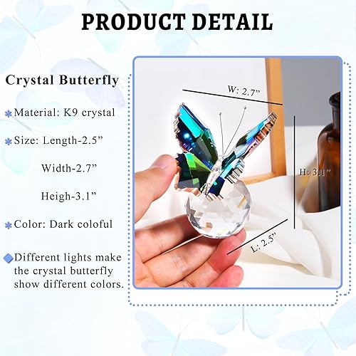 Miniatura 2 de YWHL Bonita figura de mariposa de cristal, hecha a mano, estatua de mariposa de cristal con base de bola de cristal, adorno de animal, regalos