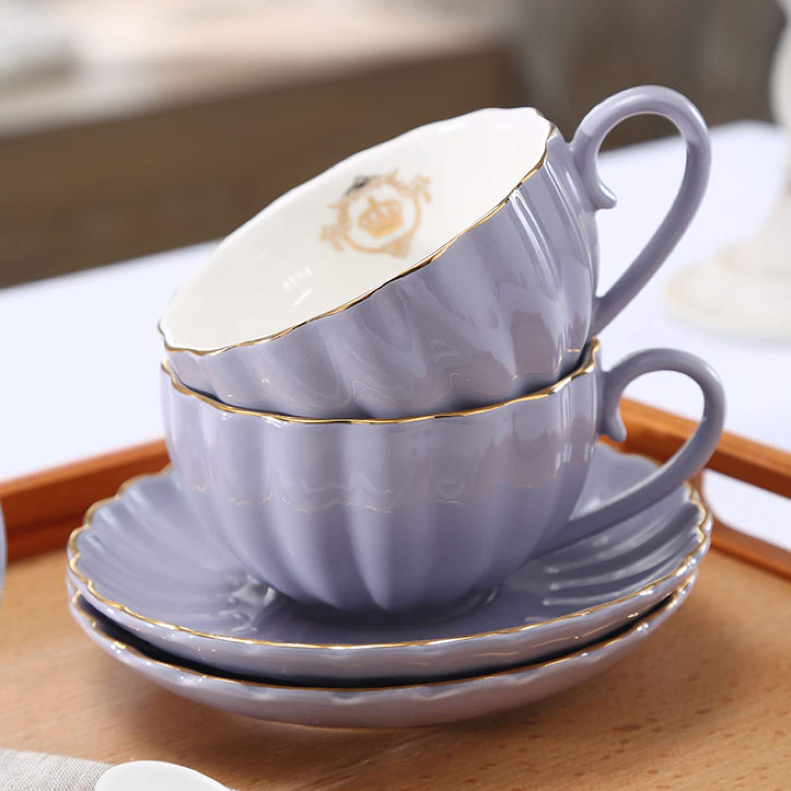 16 Pezzi Set da tè in Porcellana Set da Regalo in Ceramica per caffè E tè Serie Teiera Viola Zuccheriera E Cucchiaini,Purple