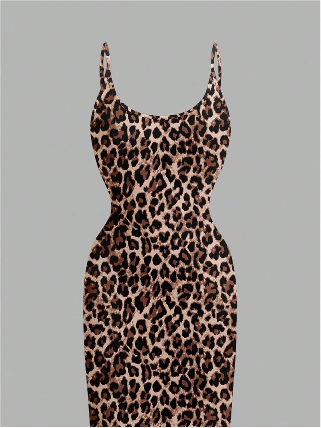 Women's Leopard Cami Dress Cheetah Spaghetti Strap Bodycon Fitted Dresses - Image 4