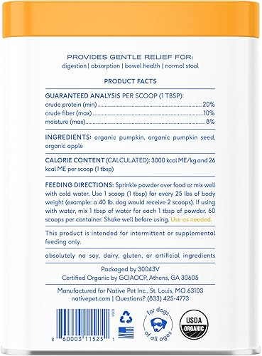 Miniatura 12 de Native Pet Calabaza para perros – Polvo orgánico de puré de calabaza para perros – Rico en fibra Suplemento en polvo ayuda con la digestión