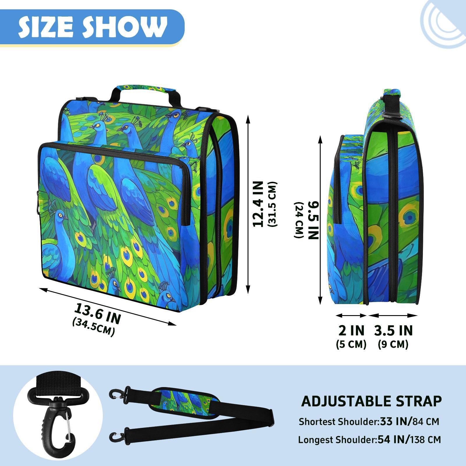 3-Ringbuchtasche mit Reißverschluss, Pfauenblau