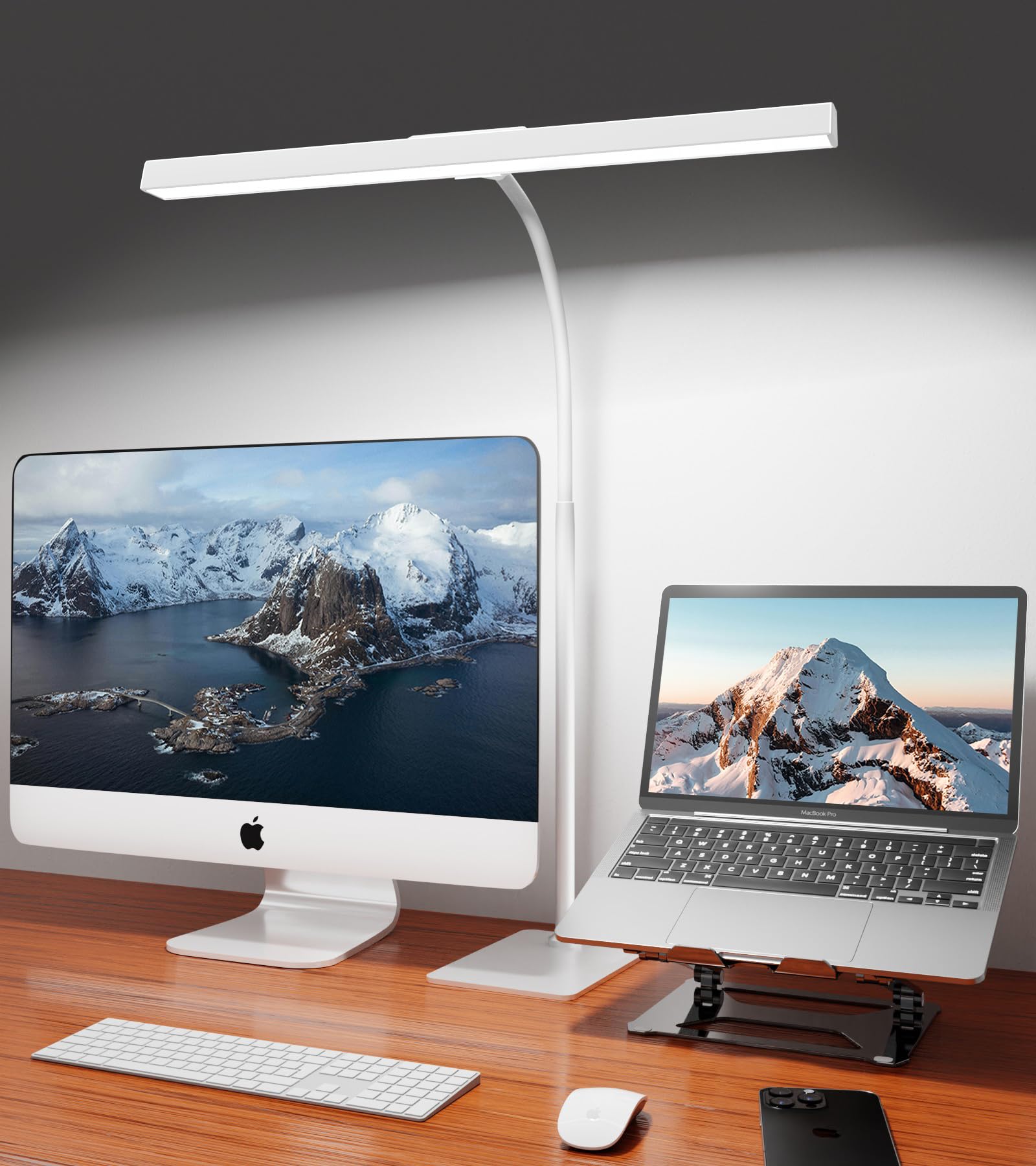 LED Desk Lamp for Home Office with Base, Eye-Caring Architect Task Light with Adjustable Gooseneck 12W USB Adapter Touch Control 5 Dimmable Brightness & Color Tall Lamp for Work,Reading,Craft