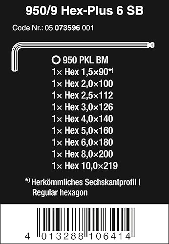 Miniatura 2 de Wera, juego de llaves en L 950 PKL/9 BM SB hexagonales, BlackLaser, llave hexagonal de punta redonda, 9 unidades