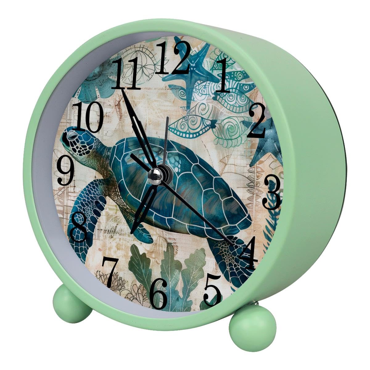 Luoweisi Alarm Clock Turtle Ocean Creature Landscape, Silent Non-Ticking with Night Light