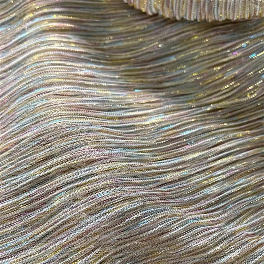 Tkanina z organzy, Krepa opalizująca metaliczna przędza plisowana siatkowa tkanina tiulowa wielokolorowa 150x100cm do szycia(3)