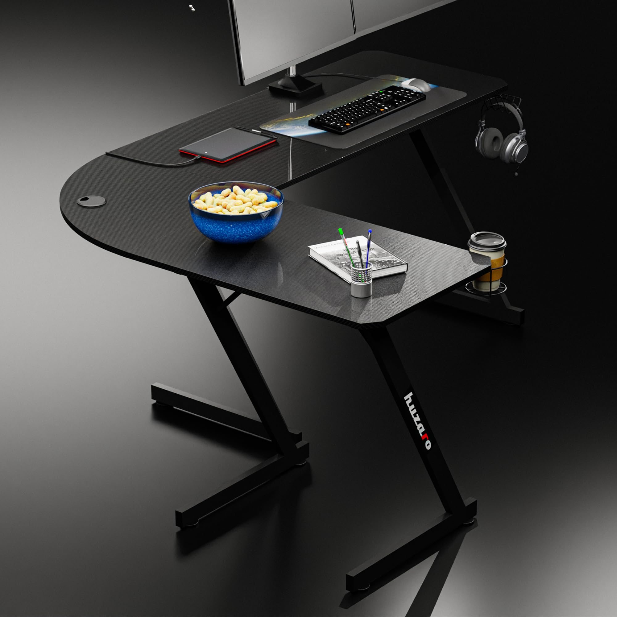 huzaro Hero 7.0, Bureau d'angle, Forme de L, Poste Gamer Plateau en Carbone