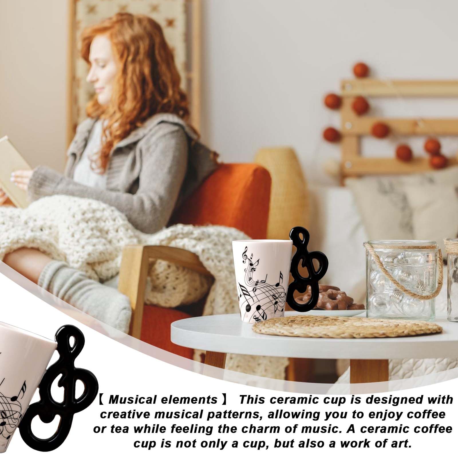 EYMPEU Muziek koffiemok met deksel en vioolhandvat, 450 ml grappige mok voor koffie, thee, water, cadeau voor muziekliefhebber/leraar/vriend