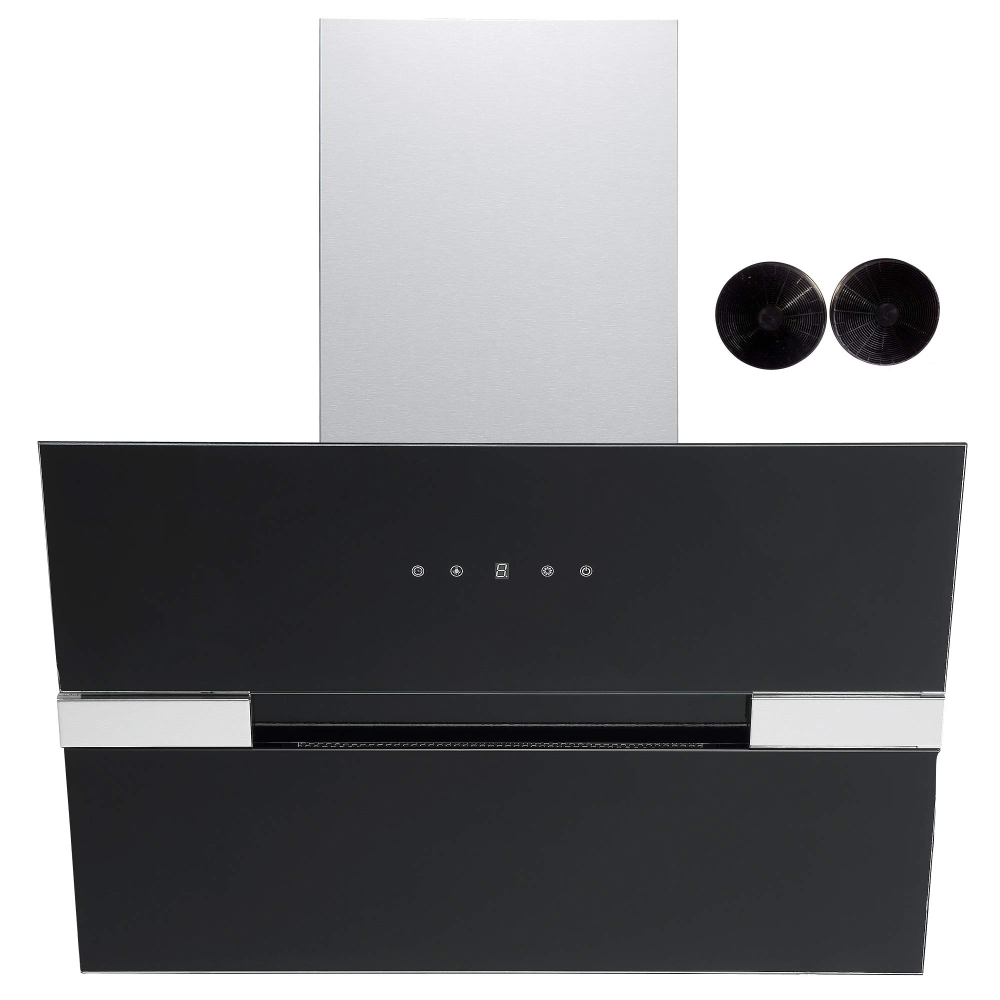 Cookology 60cm Black Angled Extractor Fan Designer Chimney Cooker Hood, Touch Controls (Carbon Filters)