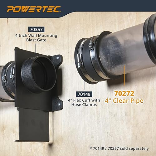 Miniatura 16 de POWERTEC 70183 4" 45 grados codo - ABS plástico polvo colector conector (negro)