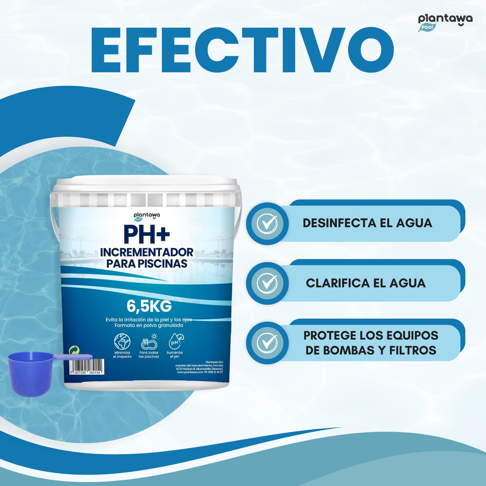 PLANTAWA Incrementador pH Piscina Plus 6,5KG | Elevador pH+ para Piscinas y Spas en Formato Polvo, Aumenta el pH del Agua, Mantenimiento Fácil, Efectivo y Duradero.