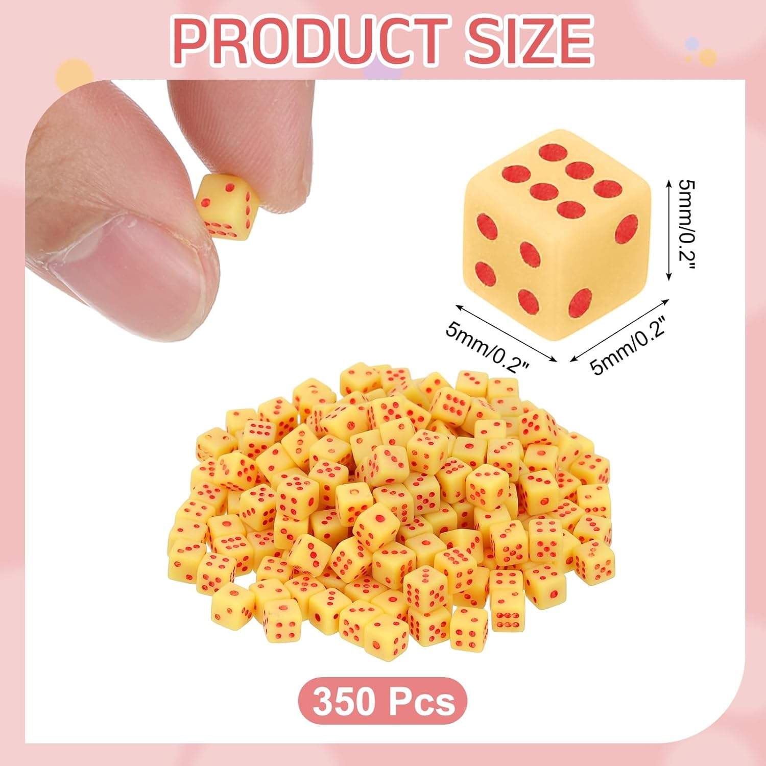 uxcell 350Pcs Mini Dice, 5mm/0.2" Acrylic Tiny Six Side Game Dot Square Dice Bulk for Table Board Game Party Activities, Yellow/Red