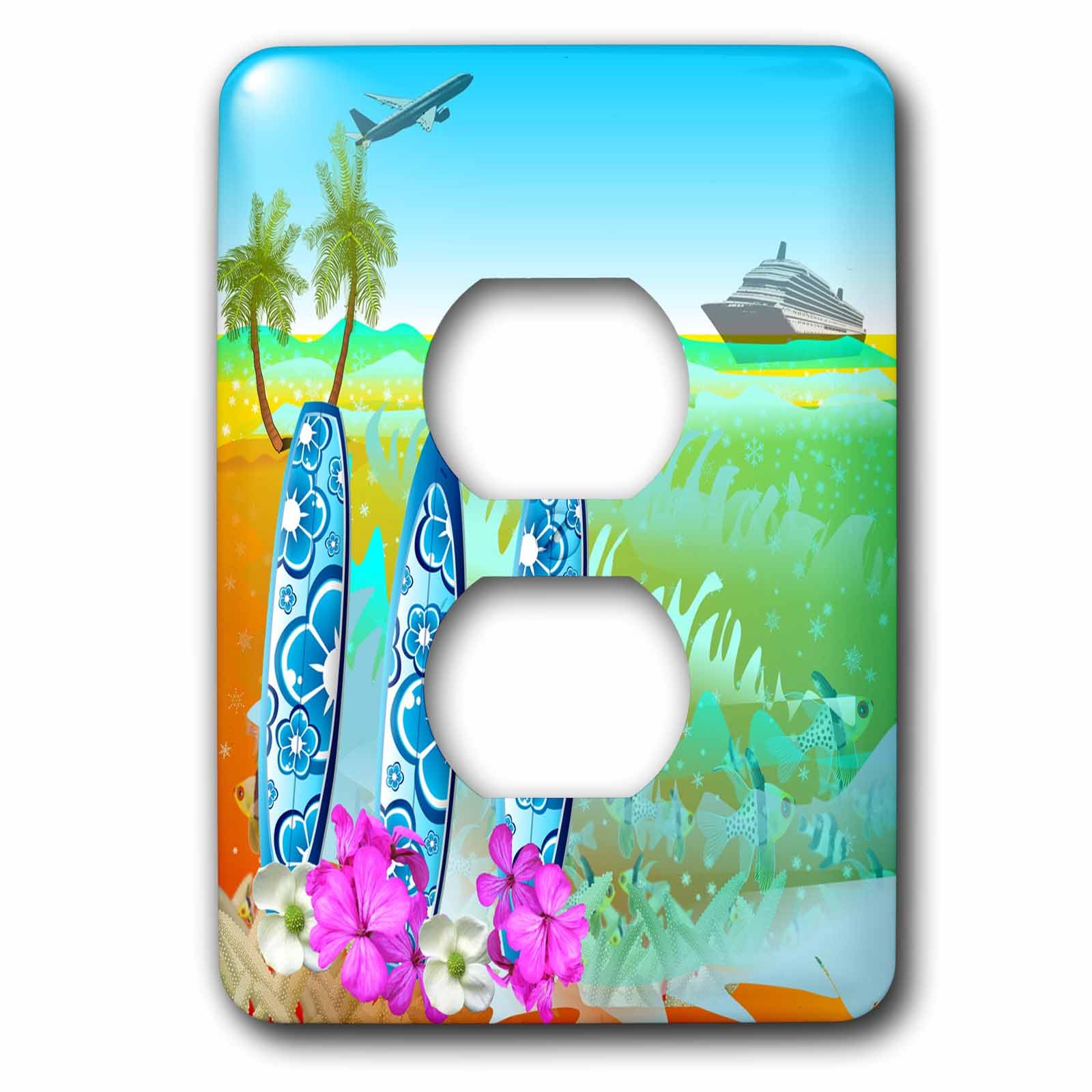 Plaque de finition double prise 3dRose Lsp_214641_6 motif surf et plage