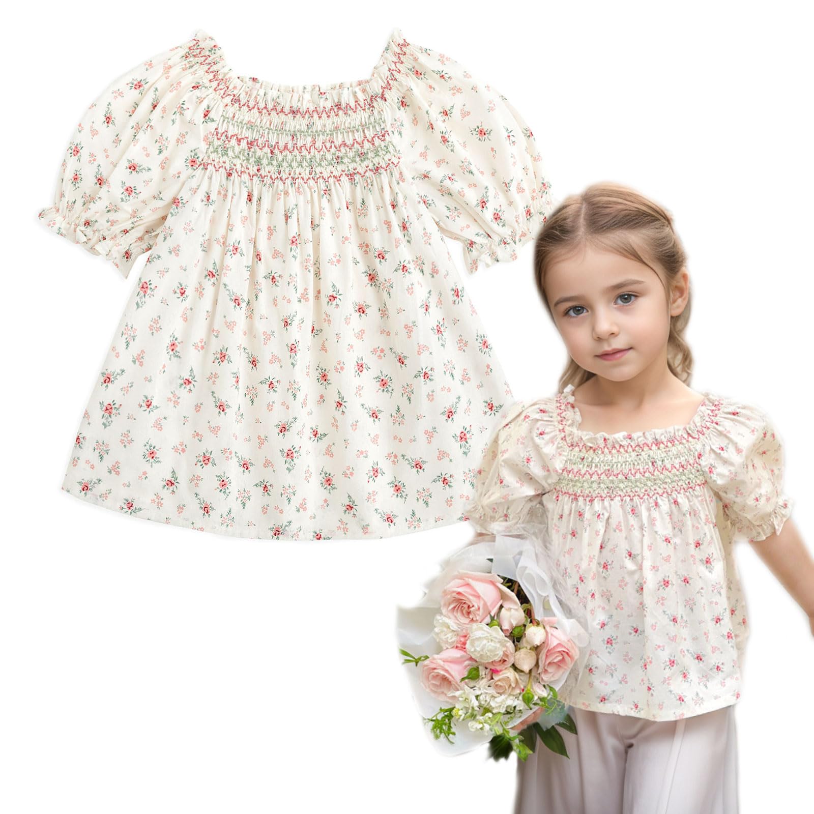 Curipeer Toddler Girl Summer Blouse,Puff Sleeve
