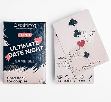 3-in-1 Ultimate Date Night Game Set - Includes 52 Cards - Play 3 Special Card Games - Fun Activity for Couples - Gift for Engagement, Anniversary, Wedding, Valentines