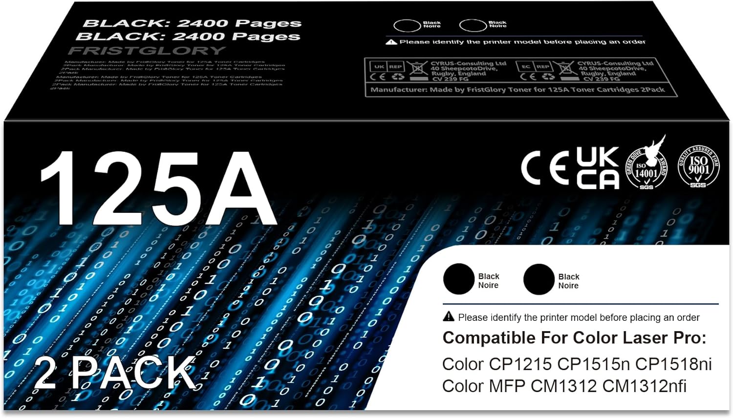 125A Toner Cartridge Replacement for HP 125A CB540A Works with Color Laser CP1215 CP1515n CP1518ni MFP CM1312 CM1312nfi Printer (Black 2-Pack)