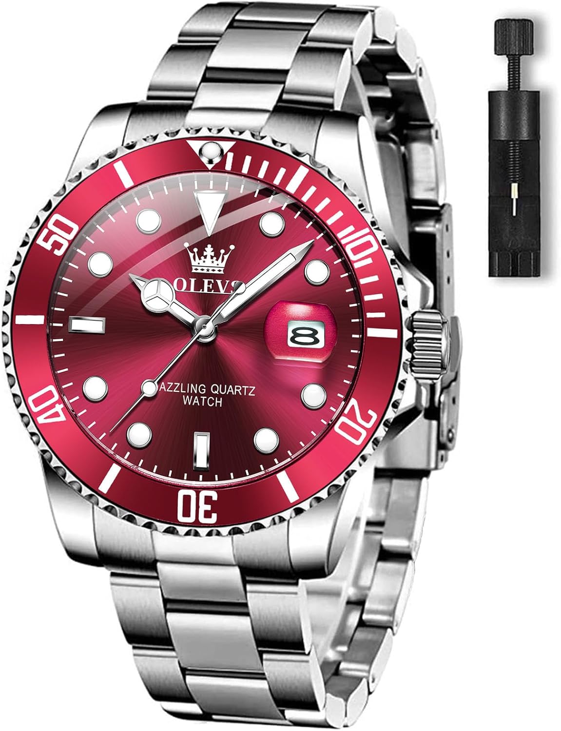 OLEVS Luxury Watches for Men, Large Face Dress Mens Stainless Steel Watch, Classic Waterproof Quartz Watches for Men, Gold/Black/Blue/Green/White/Gray/Red Dial