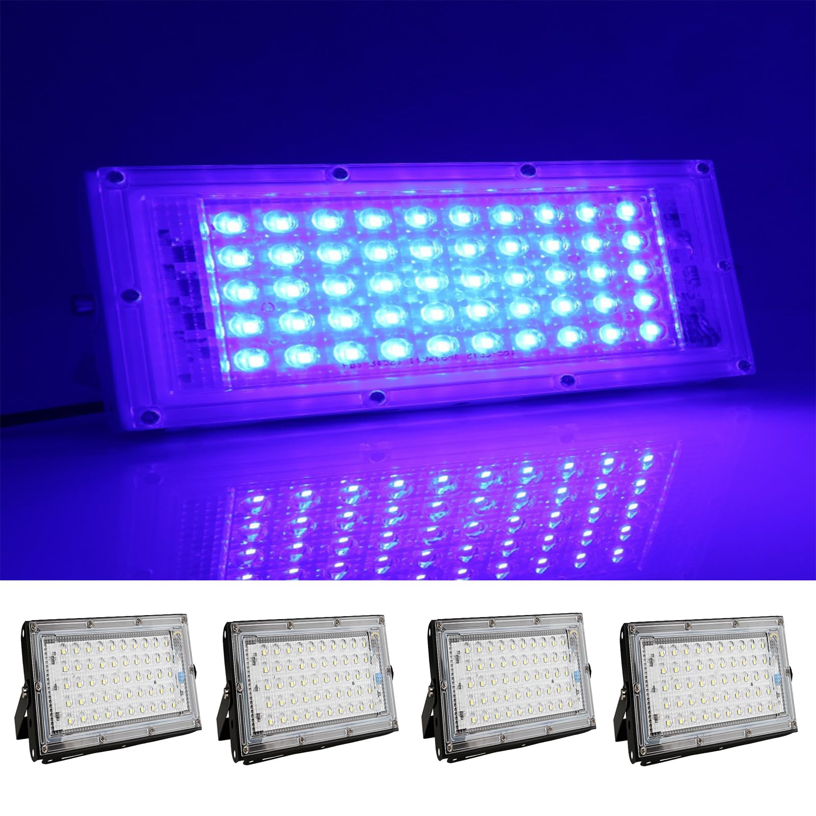 Lot de 4 projecteurs d'extérieur 50 W 4800 lm LED bleu étanche IP66 pour cour, jardin, garage, pelouse, cour