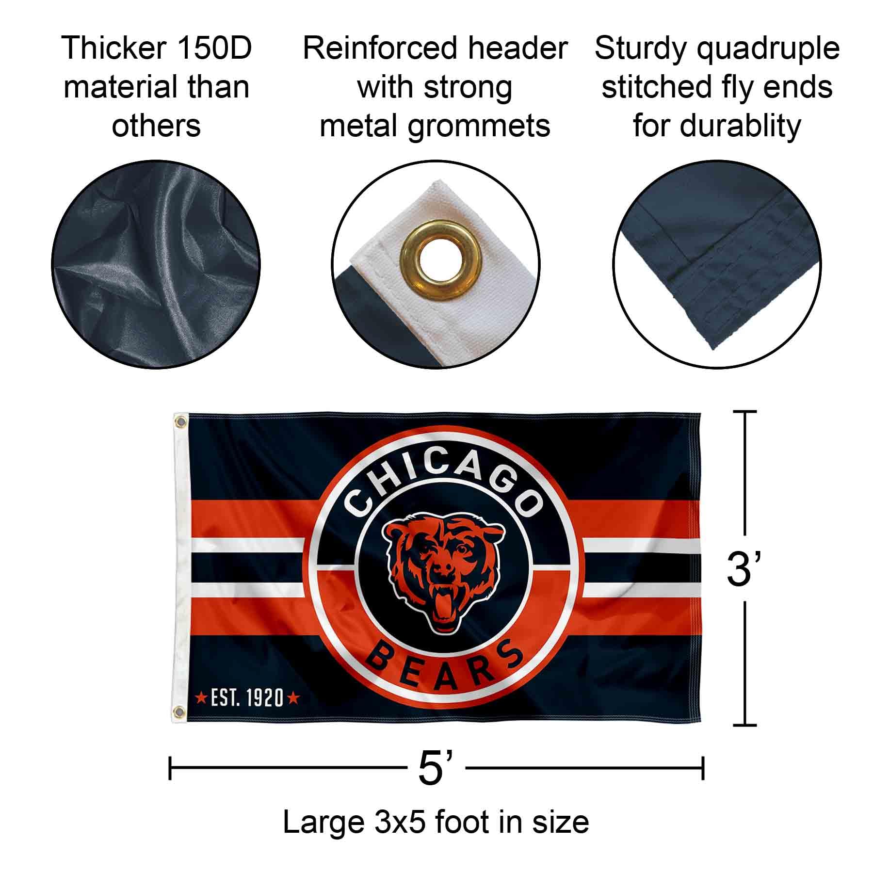 Chicago Bears Flag Pole Kit - 3x5 Foot Double Logo Flag, 6ft Spinning Pole & Adjustable Bracket, Officially Licensed