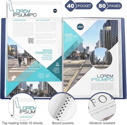 Vista 24 de Marspark 6 carpetas con fundas de plástico grandes de 8.5 x 11 pulgadas, 40 bolsillos, 80 páginas, portafolio de arte, protector de hojas Negro