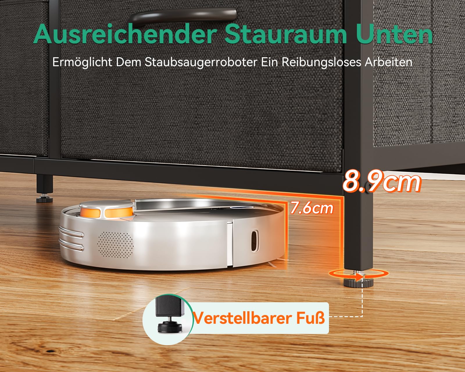 Coleshome Kommode mit 5 Stoffschubladen, Kommode mit Schubladen mit 2 Große und 3 Kleine, Holzplatte Robustem Stahlrahmen, Geeignet für Schlaf- und Wohnzimmer, 76 x 29 x 60cm, Schwarz