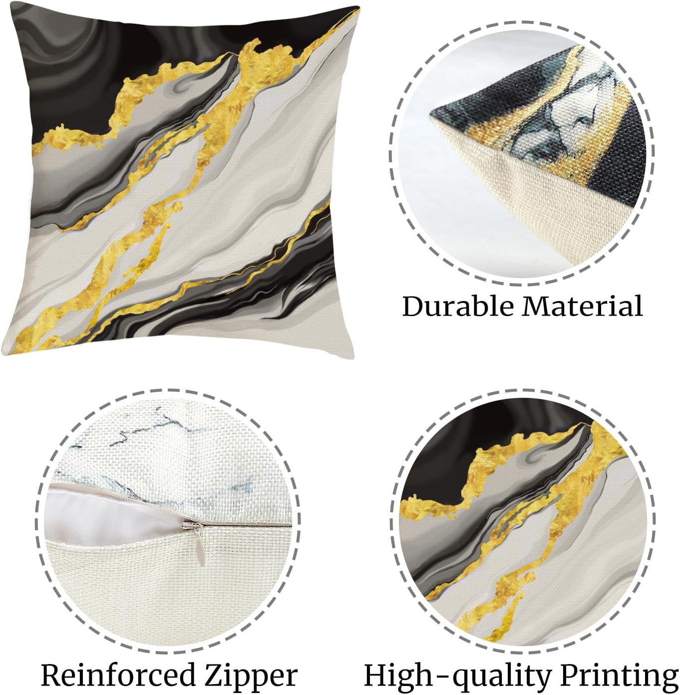 Black Gold Marble Throw Pillow Covers 18x18 Inch Set of 4 Modern Abstract Art Cushion Covers Home Decor for Couch Cushion Cases - Image 6