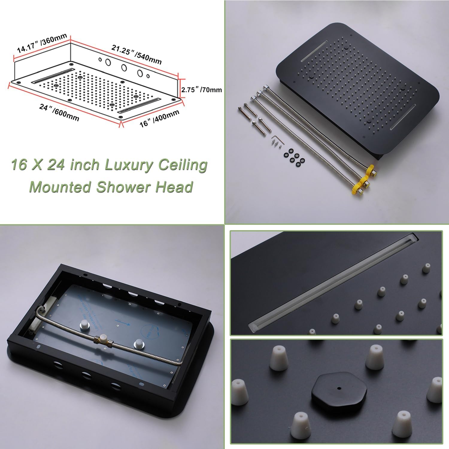 5 Function Thermostatic Shower Set 16X24 inch Shower Head System with Handheld Spray, 6 Body Jet, Matte Black