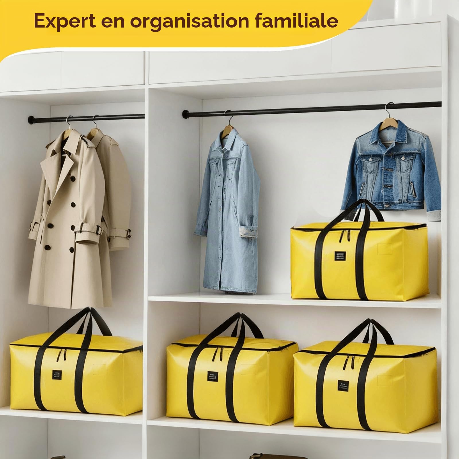 Lot de 6 grands sacs de déménagement et de rangement – Boîtes de déménagement robustes de 95 L avec fond renforcé et poignées enveloppantes, résistants à la déchirure et réutilisables pour la maison