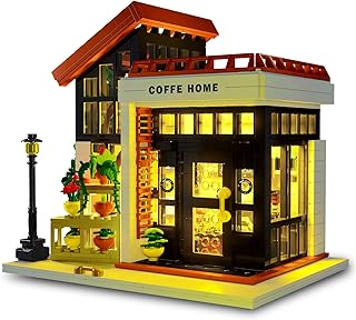 Beberlu Coffe Home Building Blocks, 1512 PCS Street View Building Bricks Toys with LED Lighting for Girls Boys Adults