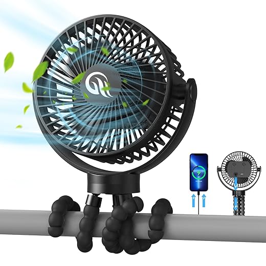 Portable Fan, Stroller Fan 60Hrs 12000mAh Battery Operated Fans USB Rechargeable Small for Bedroom, Desk, Personal Handheld, Clip on Baby Stroller, Travel, Car Seat, Peloton, Bed, Camping