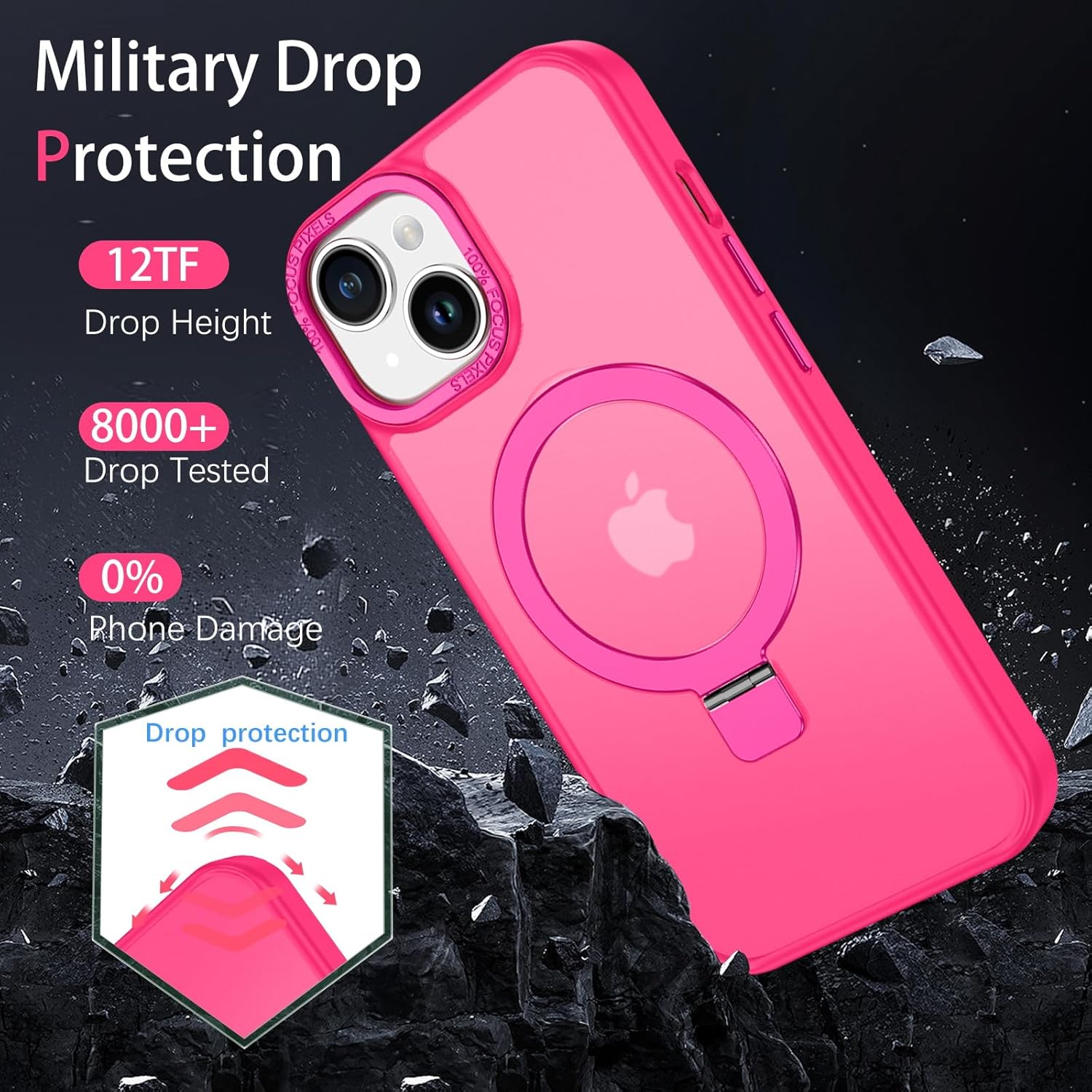 DUEDUE for iPhone 15 Plus Case Magnetic with Ring Stand[Compatible with Magsafe], Full Body Protective Cover Slim Shockproof Kickstand Phone Case for Apple iPhone 15 Plus 6.7", Hot Pink - Image 8