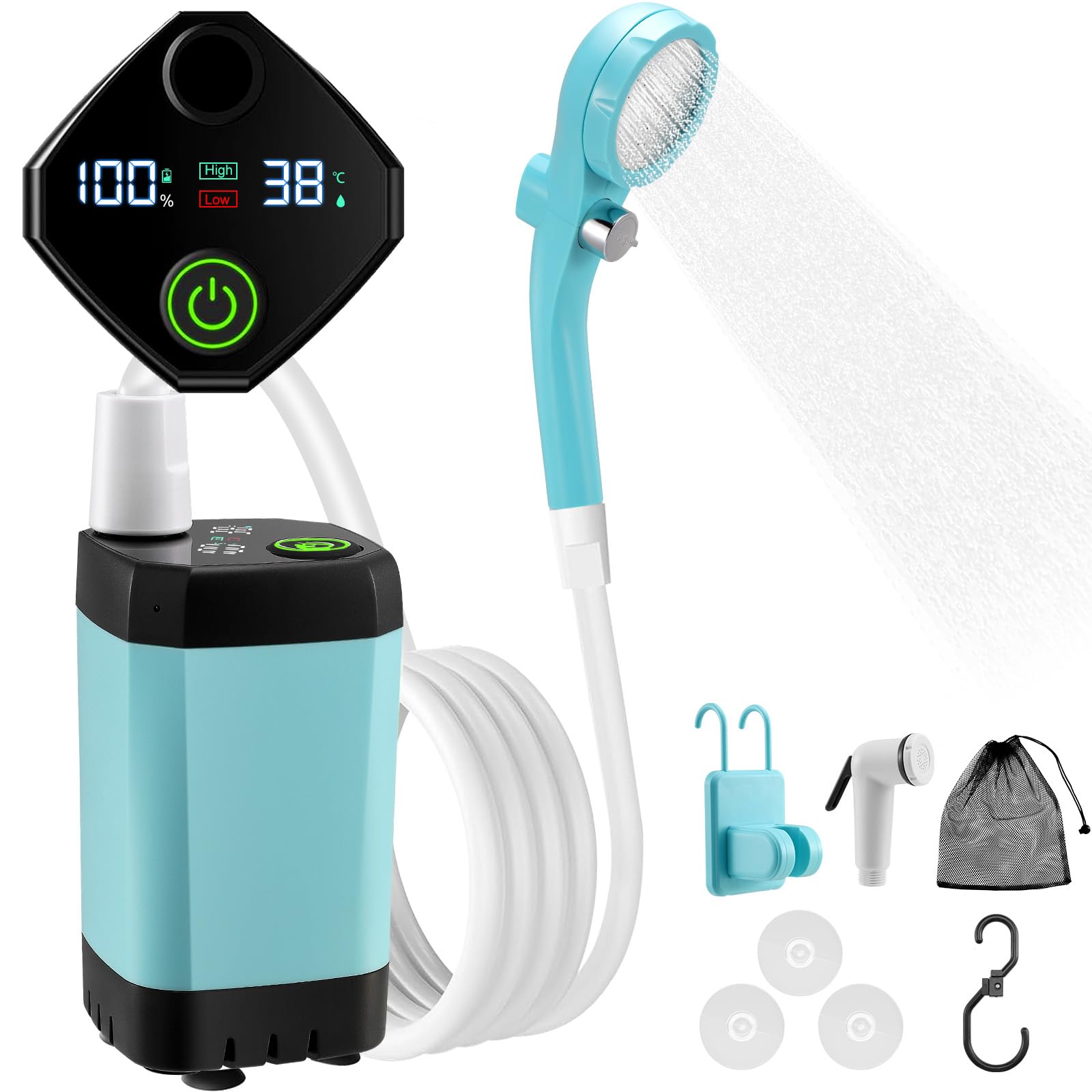 – Portable Shower for Camping, Electric Outdoor Camping Shower with 2M Hose, Shower Head, Built-in 6000mAh Rechargeable Battery, Intelligent Digital Display, Travel Shower, Dog Shower