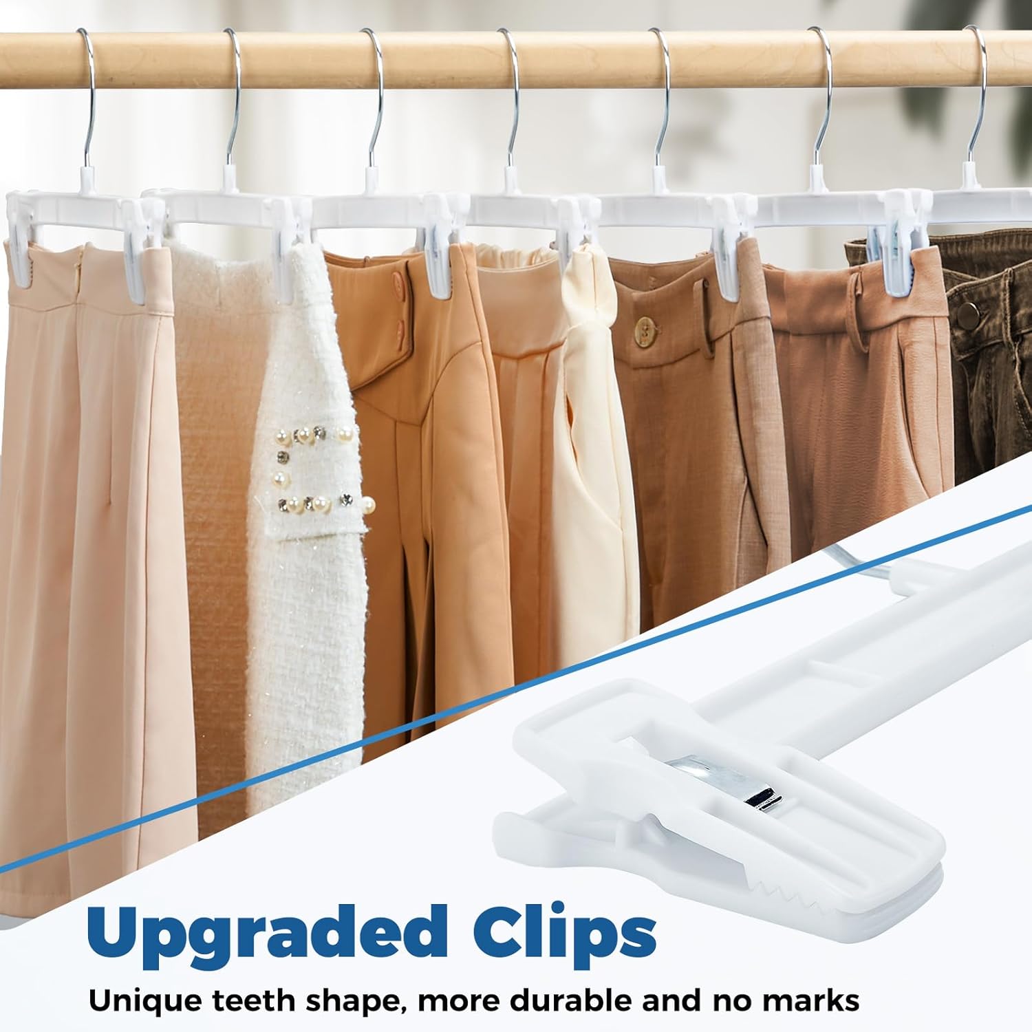 Smartor Skirt Hangers|Pants Hangers with Clips| 10 30 60 Pack Available | Space Saving| Durable| Upgraded Clips| Pants Hanger for Men| White Hanger Clips for Women Shorts, Jeans, Slacks - 30 Pack - Image 2