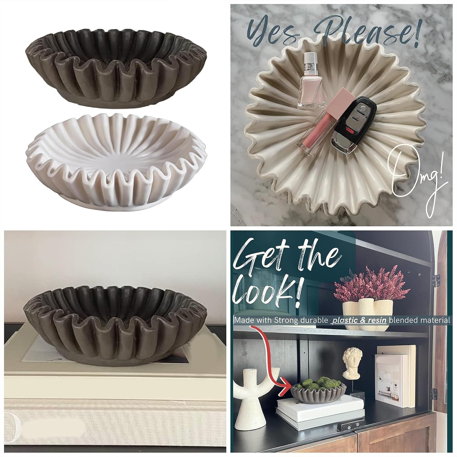 Fluted Ruffle Decorative Bowl Stylish and Practical Resin Decorative Bowl Living Room Modeling Home Ornament Modern Decorative Tray