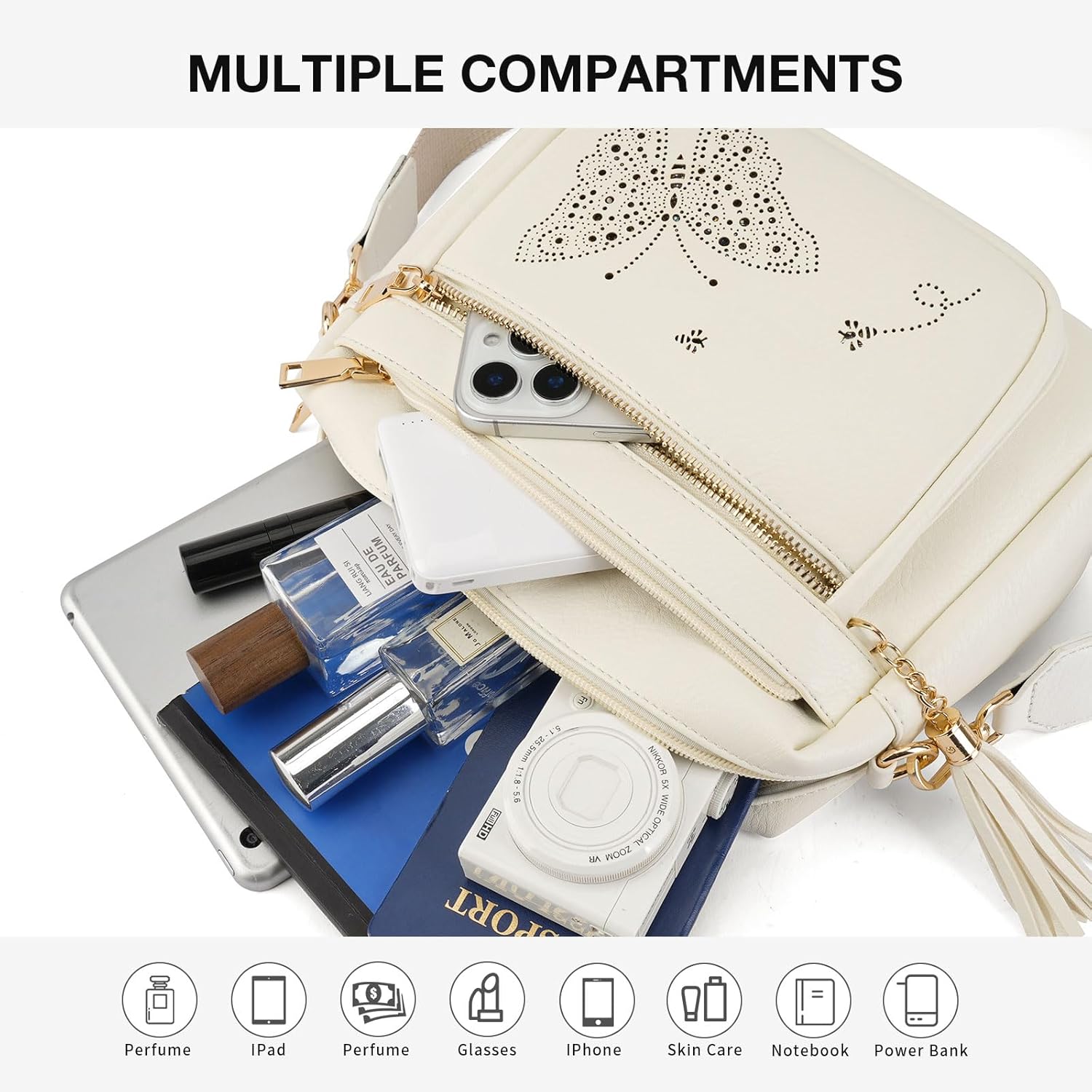 Crossbody Bags for Women Trendy Leather Crossbody Purse Shoulder Handbags Butterfly Design - Image 3