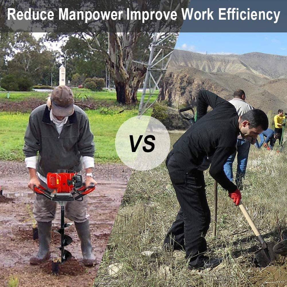 2-Stroke Gas Powered Post Hole Digger Earth Auger Drill 62CC with 3 Auger Bits(3"5"and 8") + Extension Bar for Fence and Planting…