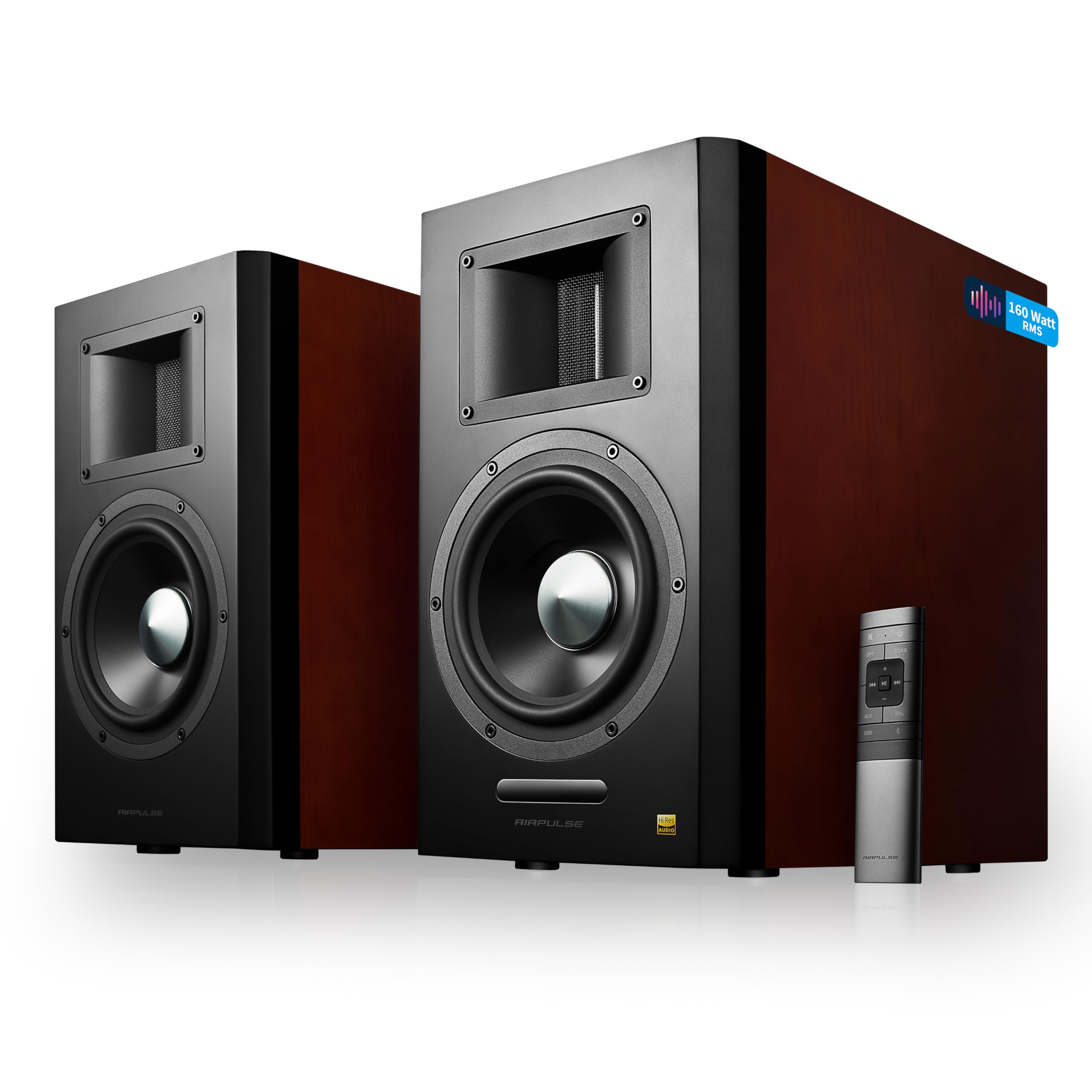 EDIFIER AIRPULSE A300 - 2.0 Studiomonitore (160W) mit Bluetooth V5.0 (aptX), Bändchen-Hornhochtöner für präzise und klarste Höhen, vielseitige Anschlussmöglichkeiten, inkl. Fernbedienung