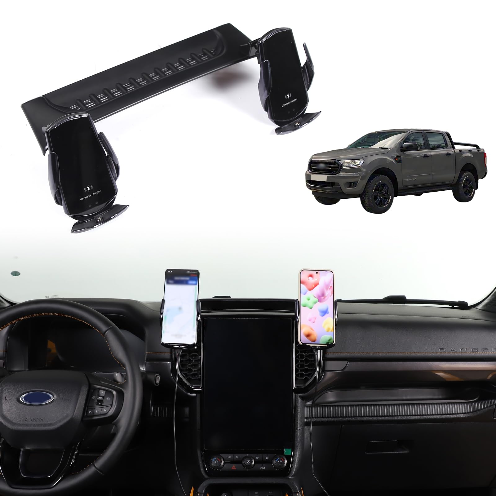 METYOUCAR Soporte de teléfono de coche para Ford Ranger 2023-2025, centro de ventilación de aire izquierdo y derecho, soporte fijo giratorio para teléfono móvil para coche, apto para iPhone, Android y