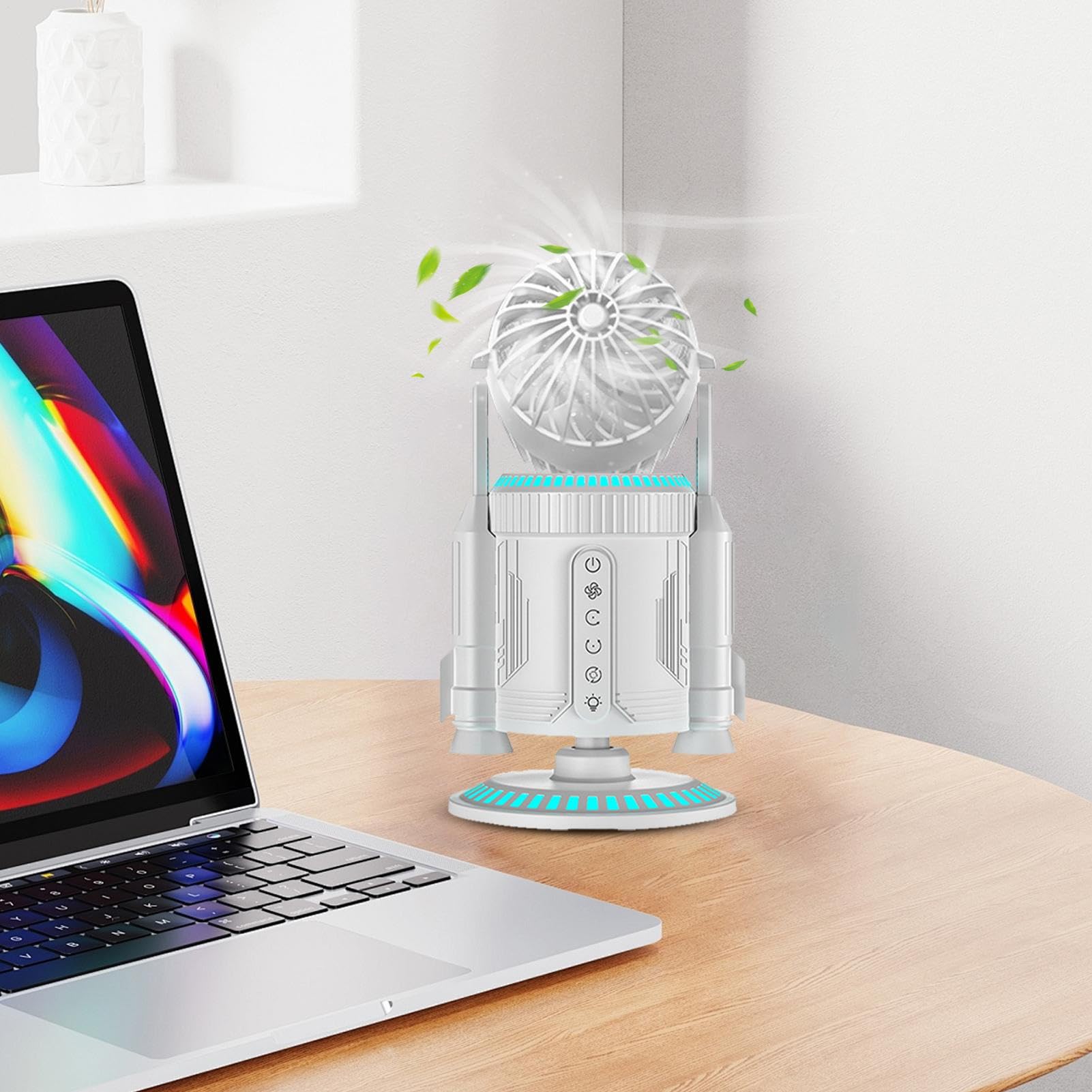 Ventilatore da Tavolo Raffreddatore Personale a Forma di con Luce | Ventilatore Ricaricabile con Nebulizzatore per Casa Cucina Cameretta Dormitorio Esterno Spiaggia