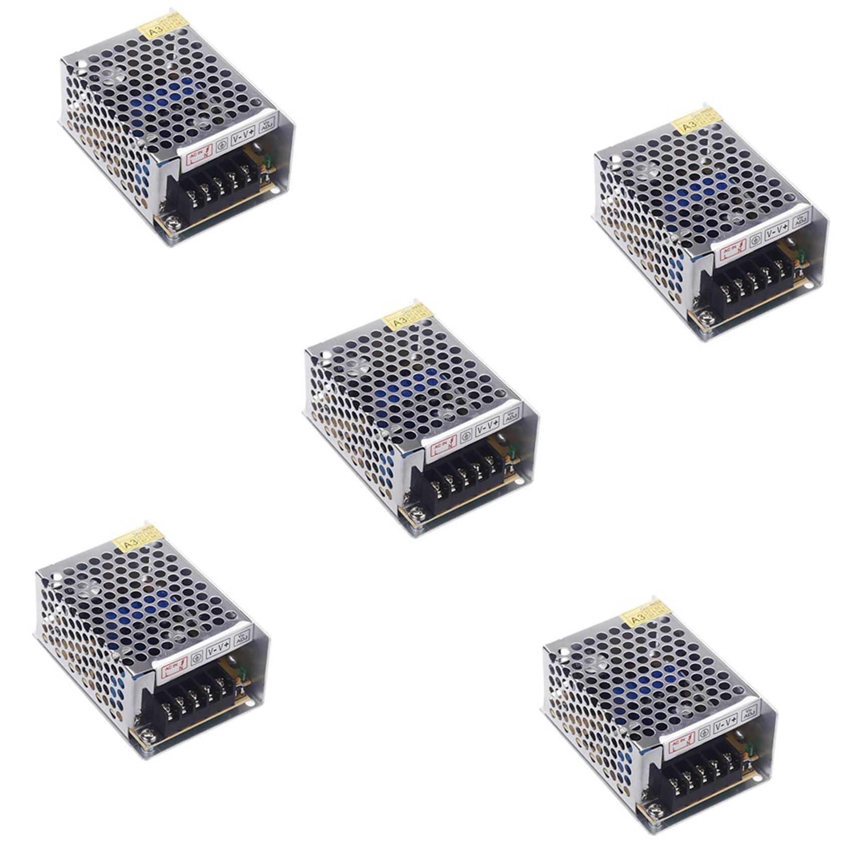 Transformateur de Tension compact 25W DC 5V 5A pour bande de LED boîtier robuste lot de 5