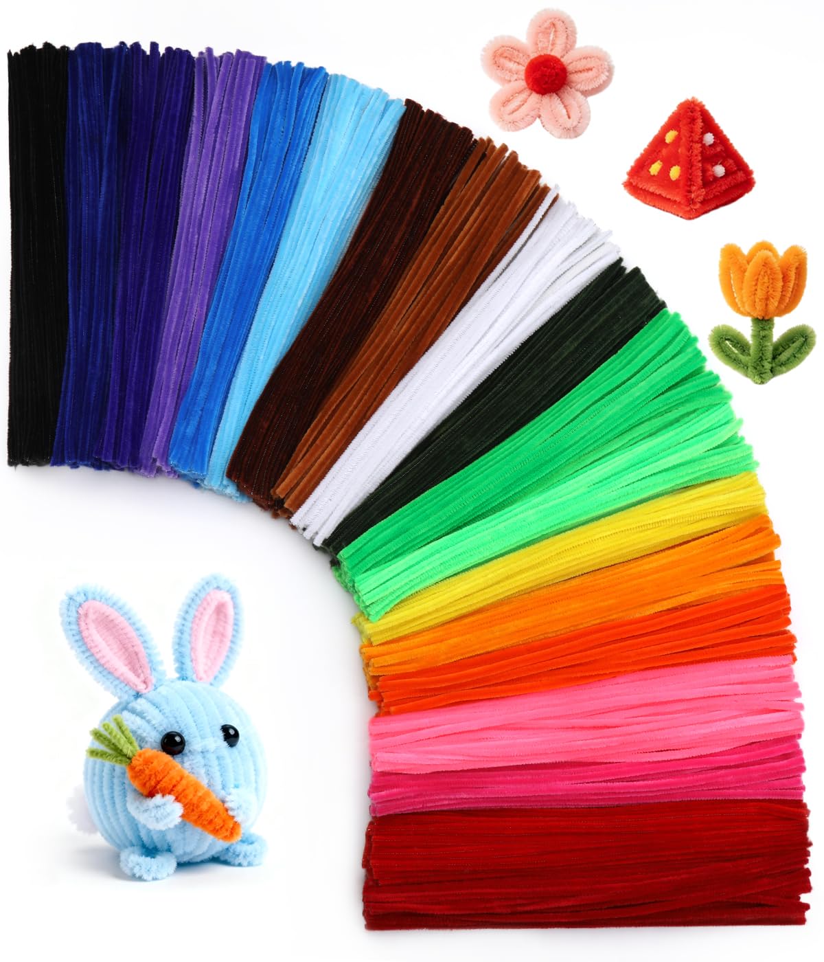 Photo 1 of 1000 Pcs  Cleaners Bulk Craft Supplies Chenille Stems 20 Colors Craft Pipe Cleaners for Flower Making, Festival Home Decorations, Art Supplies