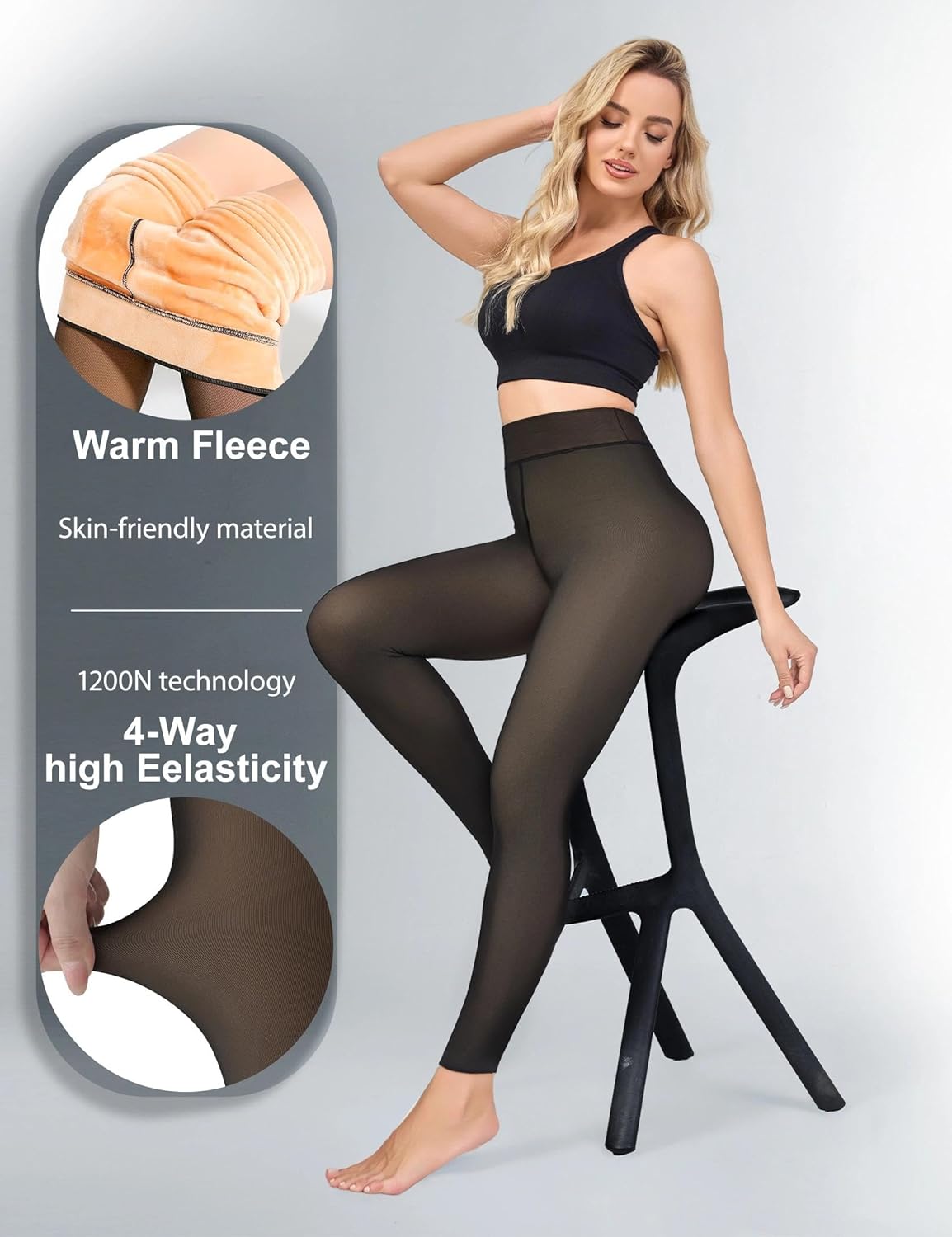 Fleece Lined Tights Footless Women Sheer Warm Pantyhose Leggings Toeless Fake Translucent Thermal Thick Winter No Feet Tights - Image 2