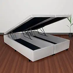Base Box Baú Casal Bipartido 138x188x42cm Courino com Pistão a Gás Areia